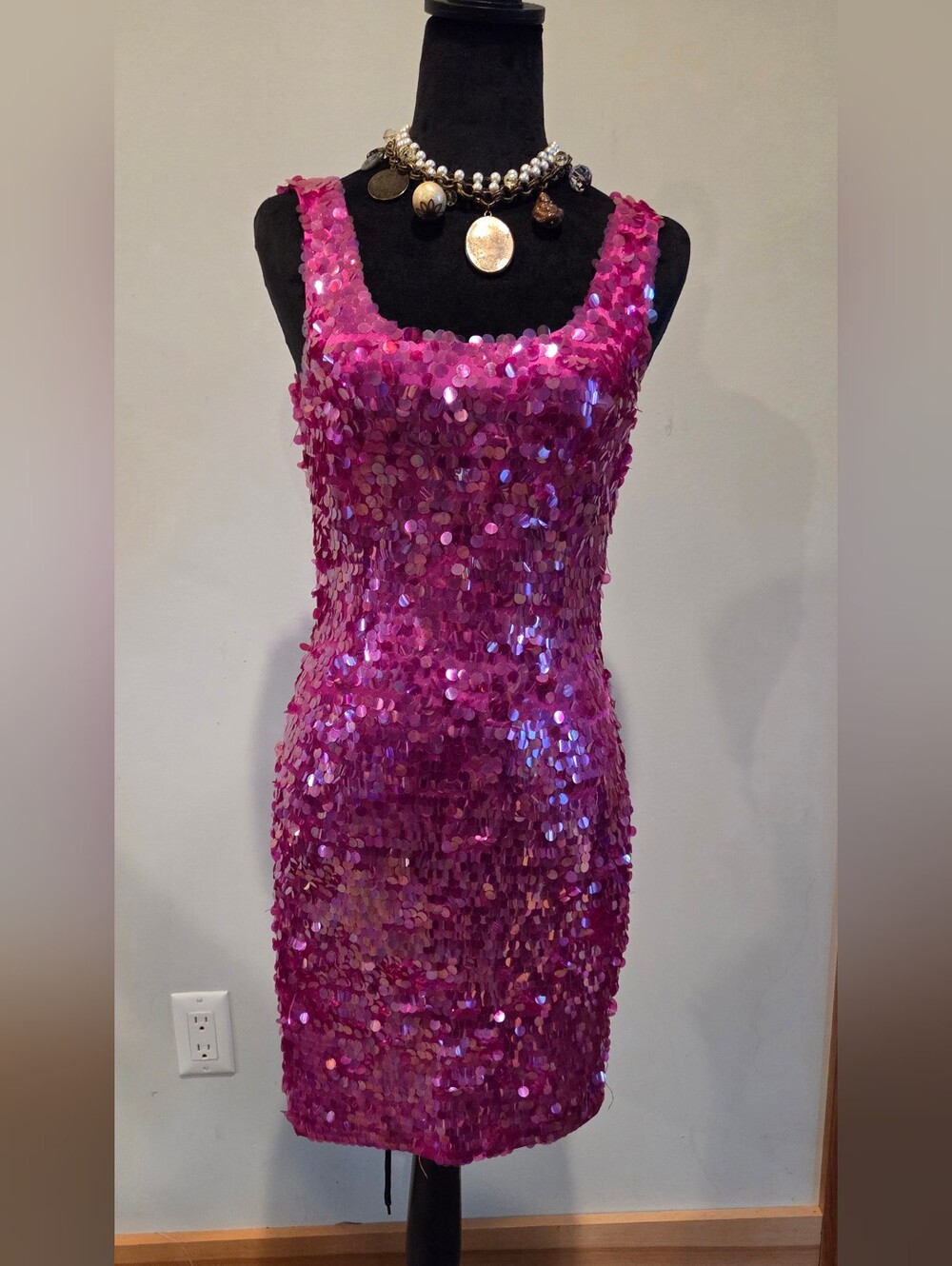 Papell Boutique Fuchsia Sequin Tank Dress
